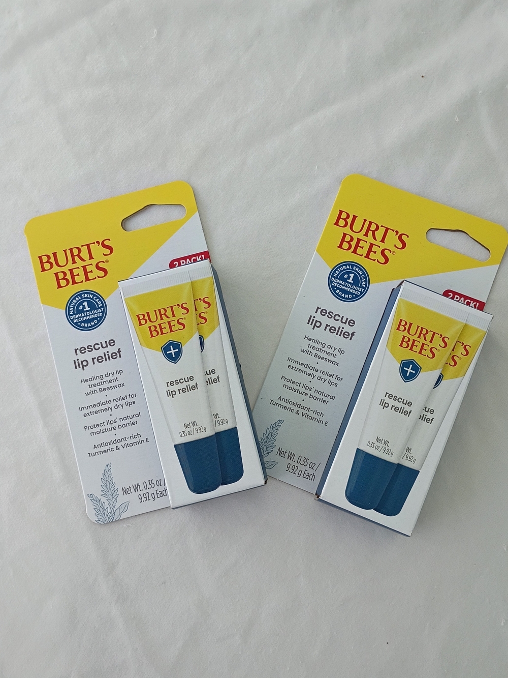 Burt's Bees Rescue Lip Relief 2 Packs 4 Tubes Leaping Bunny Certified Vegan